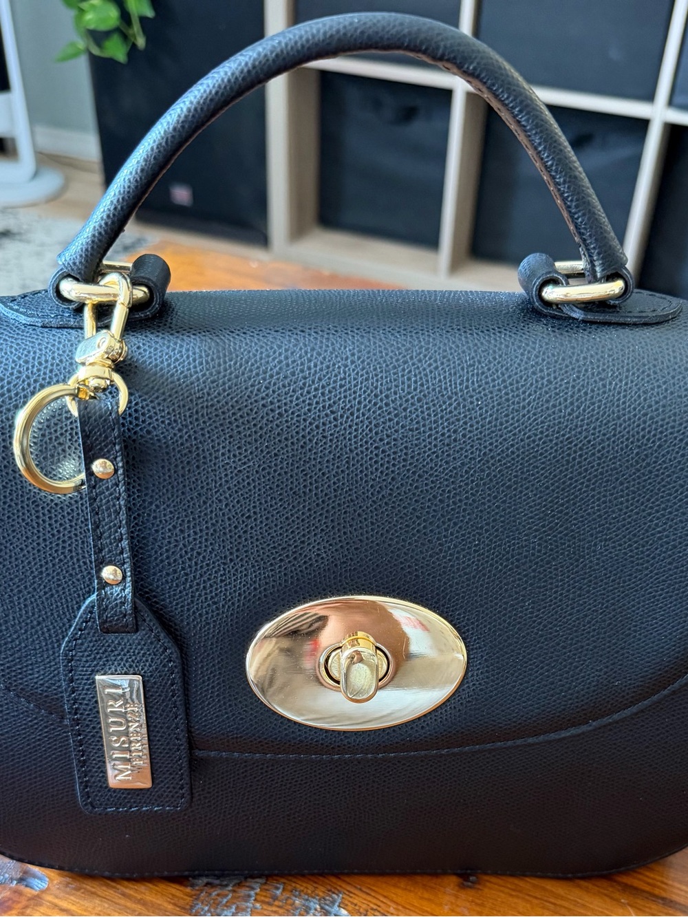 Misuri Firenze Black Genuine Leather Top Handle Crossbody Bag Made in Italy